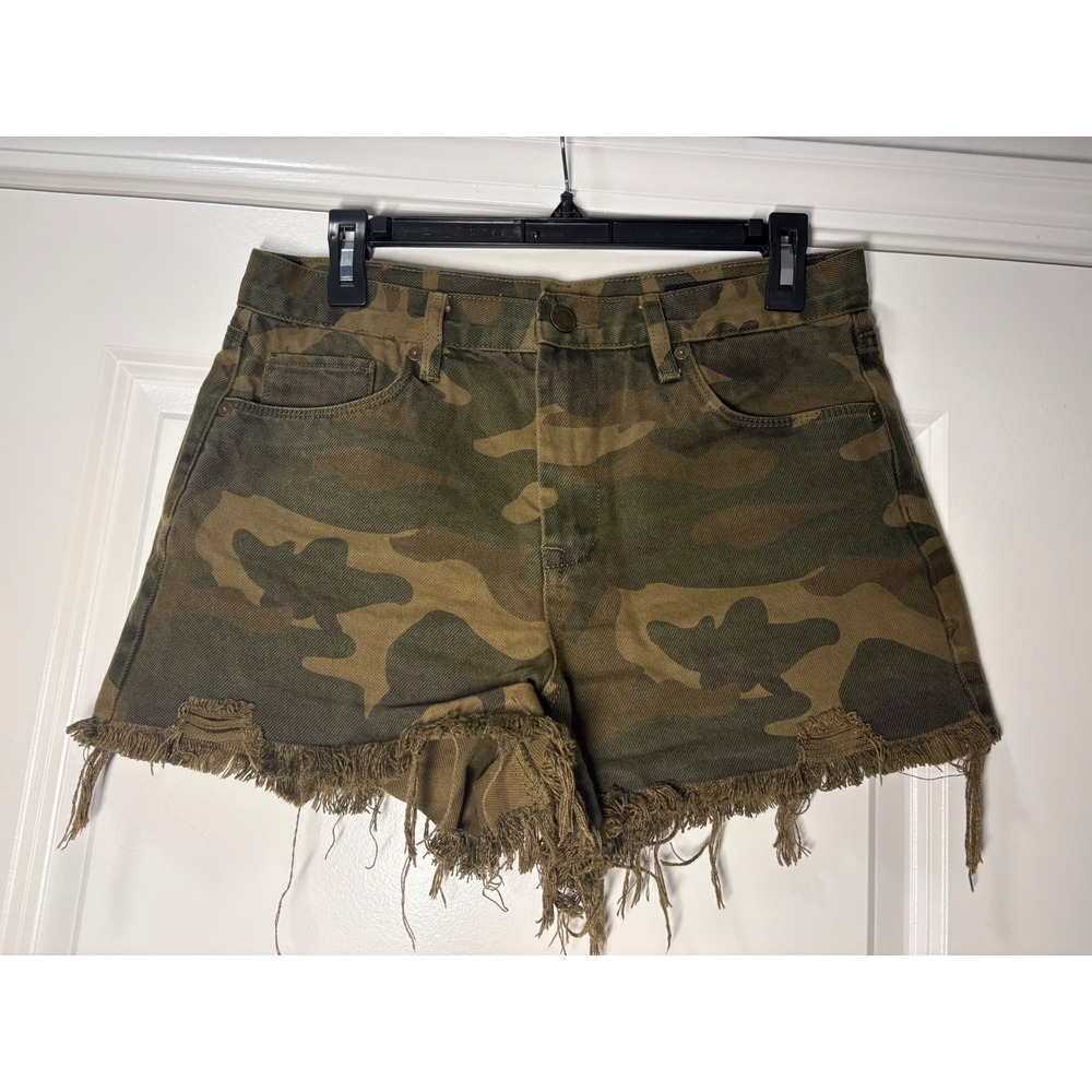 Blank NYC The Barrow Camo High‎ Rise Distressed Denim Shorts